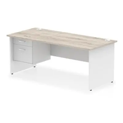 Impulse 1800x800 Desk Grey Oak/White Panel End 1x2 Drawer Fixed Ped