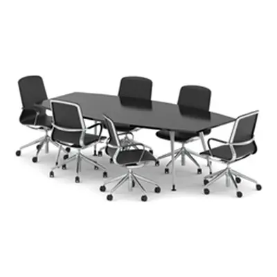 High Gloss 2400mm Writable Boardroom Table Black + 6 Executive Chairs