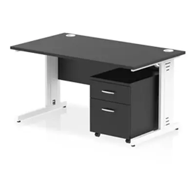 Impulse 1400x800 Desk Black/White Cable Managed Leg 2 Dr Mobile Ped