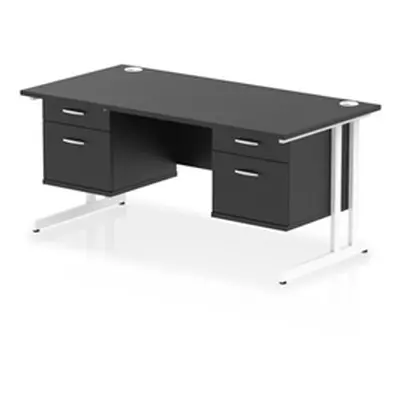 Impulse 1600x800 Desk Black/White Cantilever Leg 2x2 Drawer Fixed Ped