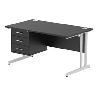 Impulse 1400x800 Desk Black/Silver Cantilever Leg 1x3 Drawer Fixed Ped