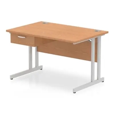 Impulse 1200x800 Desk Oak/Silver Cantilever Leg 1x1 Drawer Fixed Ped