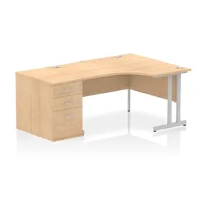 Impulse 1400 RH Crescent Desk Cantilever Maple/Silver 800 Desk Hi Ped