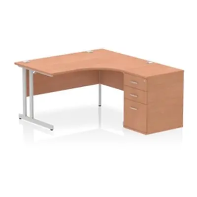 Impulse 1400 RH Crescent Desk Cantilever Beech/Silver 600 Desk Hi Ped