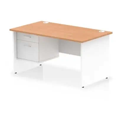 Impulse 1400x800 Desk Oak/White Panel End Leg 1x2 Drawer Fixed Ped