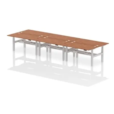 Air B2B 1600x800mm Height Adjustable 6P Bench Desk CP Walnut/Silver