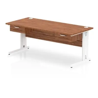 Impulse 1800x800 Desk Walnut/White Cable Managed 2x1 Drawer Fixed Peds