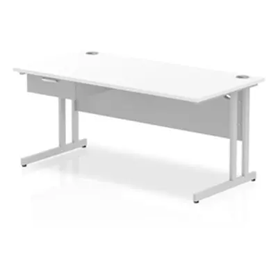 Impulse 1600x800 Desk Cantilever Leg White/Silver 1x1 Drawer Fixed Ped