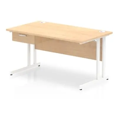 Impulse 1400x800 Desk Maple/White Cantilever Leg 1x1 Drawer Fixed Ped