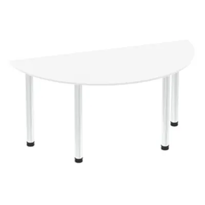 Impulse 1600mm Semi-Circle Table White Top Chrome Post Leg