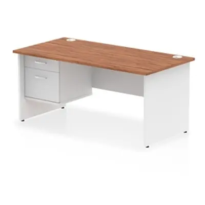 Impulse 1600x800 Desk Walnut/White Panel End Leg 1x2 Drawer Fixed Ped