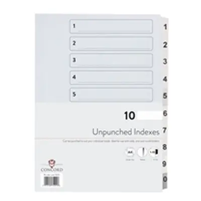 Concord Unpunched Index 1-10 A4 160gsm White (Pack of 10) 75201