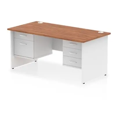 Impulse 1600x800 Desk Walnut/White Panel End 2 & 3 Drawer Fixed Ped