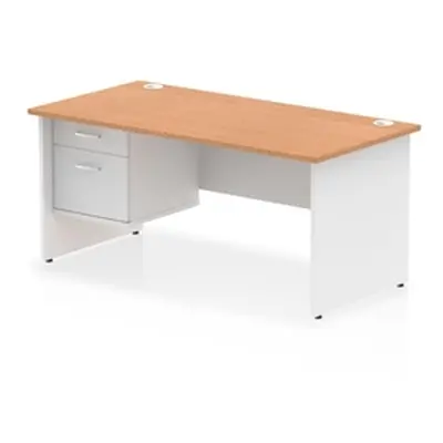 Impulse 1600x800 Desk Oak/White Panel End Leg 1x2 Drawer Fixed Ped