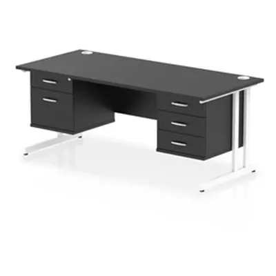 Impulse 1800x800 Desk Black/White Cantilever 2 & 3 Drawer Fixed Peds