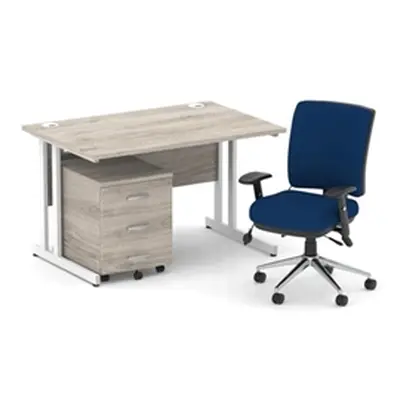 Impulse 1200 Desk Grey Oak/White Cantilever 3 Dr Mobile Ped Blue Chair