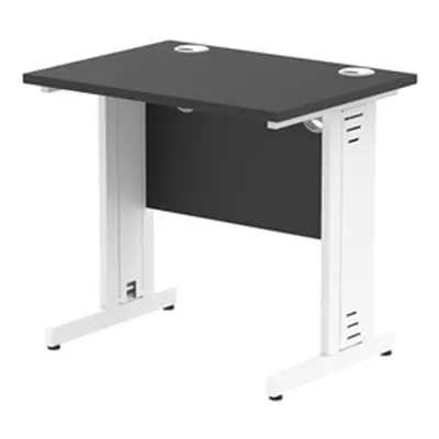 Impulse 800x600mm Straight Desk Black Top White Cable Managed Leg