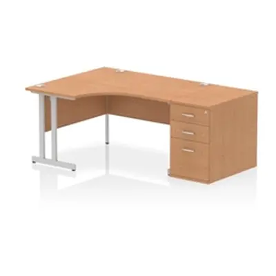 Impulse 1400 LH Crescent Desk Cantilever Oak/Silver 800 Desk High Ped