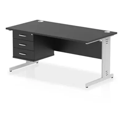 Impulse 1600x800 Desk Black/Silver Cable Managed Leg 3 Dr Fixed Ped