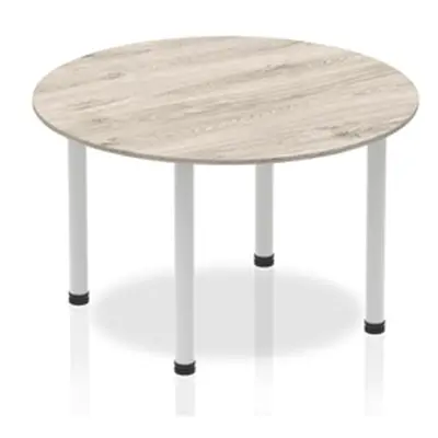 Impulse 1200mm Round Table Grey Oak Top Silver Post Leg