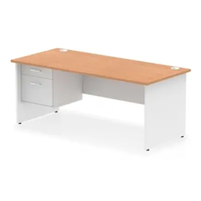 Impulse 1800x800 Desk Oak/White Panel End Leg 1x2 Drawer Fixed Ped