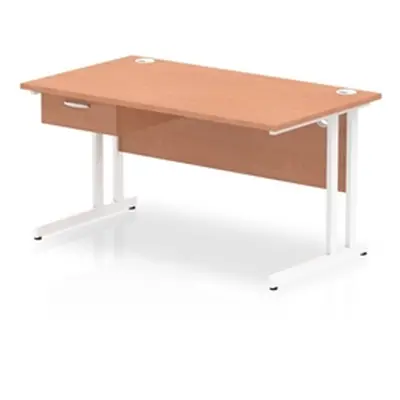 Impulse 1400x800 Desk Beech/White Cantilever Leg 1x1 Drawer Fixed Ped