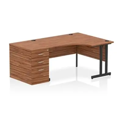 Impulse 1400 RH Crescent Desk Cantilever Walnut/Black 800 Desk Hi Ped