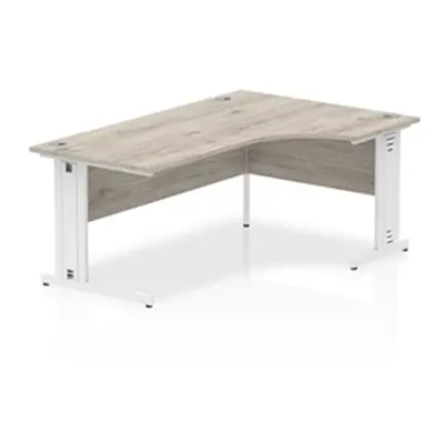 Impulse 1600mm Right Crescent Desk Grey Oak WhiteCable Managed Leg