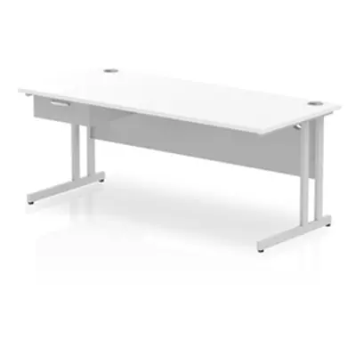 Impulse 1800x800 Desk Cantilever White/Silver 1x1 Drawer Fixed Ped