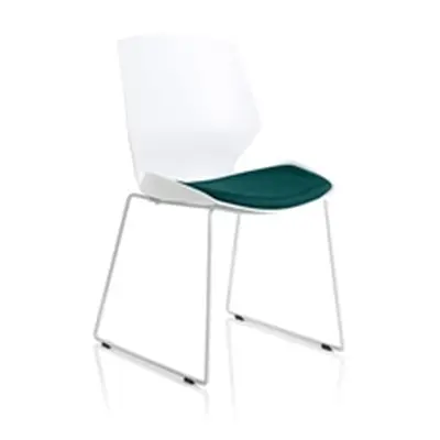 Florence Sled White Frame Bespoke Maringa Teal Fabric Visitor Chair