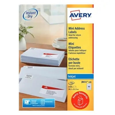 Avery Mini Labels Inkjet 65 per Sheet 38.1x21.2mm White J8651-100