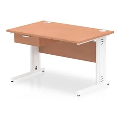 Impulse 1200x800 Desk Beech/White Cable Managed Leg 1 Dr Fixed Ped