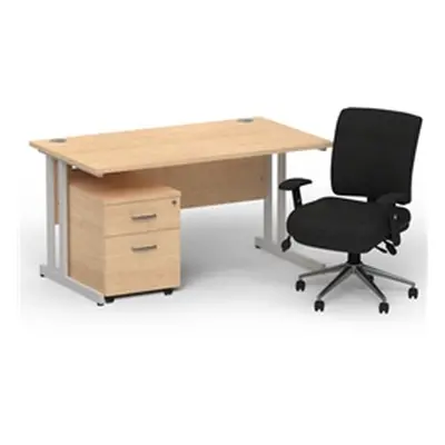 Impulse 1400 Silver Cant Desk Maple + 2 Dr Mobile Ped & Chiro Black