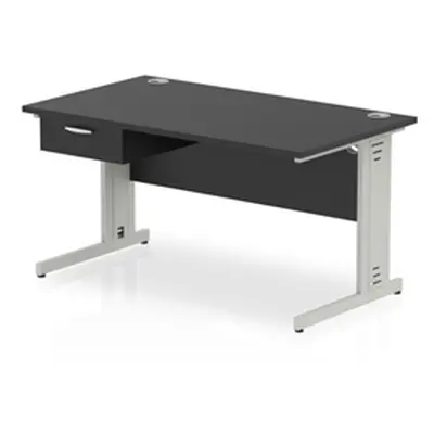 Impulse 1400x800 Desk Black/Silver Cable Managed Leg 1 Dr Fixed Ped