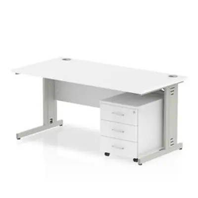 Impulse 1600x800 Desk White Top Silver Cable Managed Leg + Mobile Ped