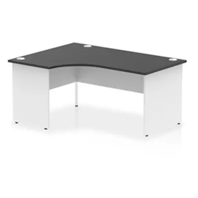 Impulse 1600mm Left Crescent Office Desk Black Top White Panel End Leg