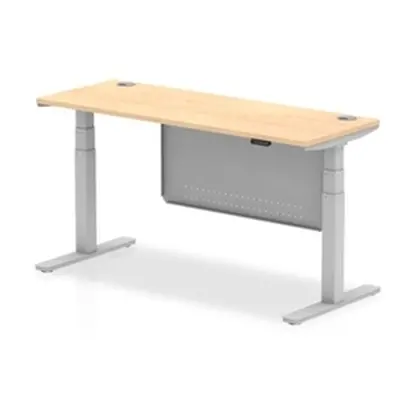 Air 1600x600 Height Adjustable Desk Maple CP Silver Leg Modesty Panel