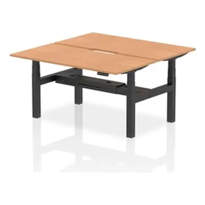 Air B2B 1600x800mm Height Adjustable 2P Bench Desk Scalloped Oak/Black