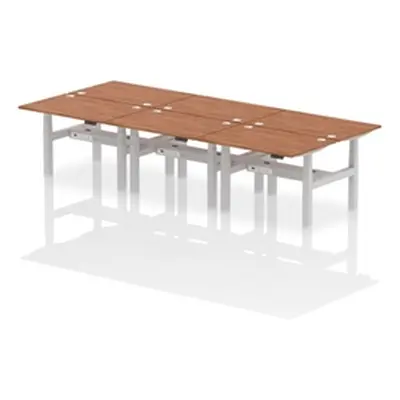 Air B2B 1200x800mm Height Adjustable 6P Bench Desk CP Walnut/Silver