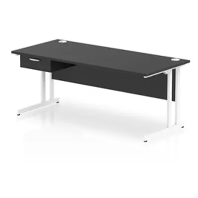 Impulse 1800x800 Desk Black/White Cantilever Leg 1x1 Drawer Fixed Ped