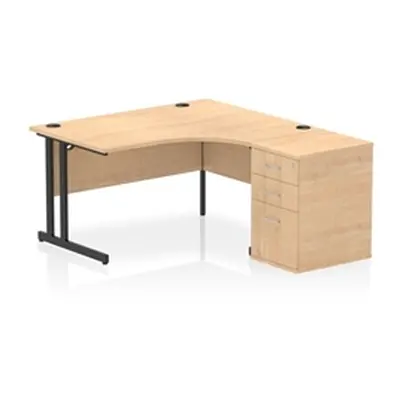 Impulse 1400 RH Crescent Desk Cantilever Maple/Black 600 Desk High Ped