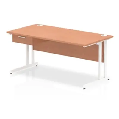 Impulse 1600x800 Desk Beech/White Cantilever Leg 1x1 Drawer Fixed Ped