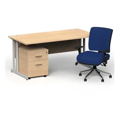 Impulse 1800 Silver Cant Desk Maple + 2 Dr Mobile Ped & Chiro Blue