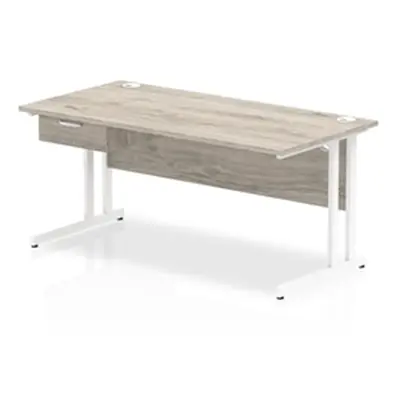 Impulse 1600x800 Desk Grey Oak/White Cantilever 1x1 Drawer Fixed Ped