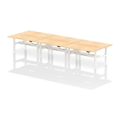 Air B2B 1600x800mm Height Adjustable 6P Bench Desk CP Maple/White