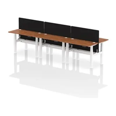 Air B2B 1200x600mm Adjustable 6P Bench Desk CP Walnut/White + Screen