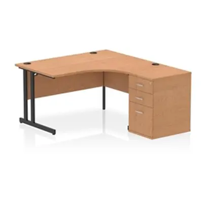 Impulse 1400 RH Crescent Desk Cantilever Oak/Black 600 Desk High Ped