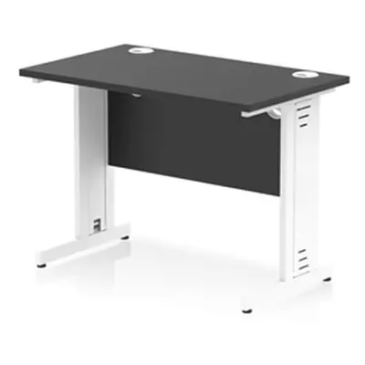 Impulse 1000x600mm Straight Desk Black Top White Cable Managed Leg