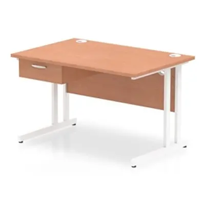 Impulse 1200x800 Desk Beech/White Cantilever Leg 1x1 Drawer Fixed Ped