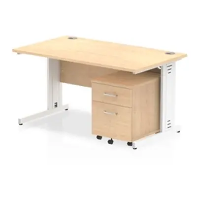 Impulse 1400x800mm Desk Maple Top White Cable Managed Leg + Mobile Ped